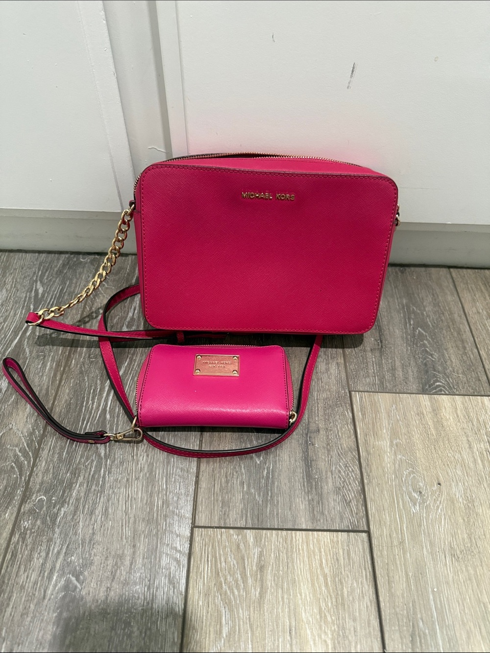 Michael Kors Hot Pink Crossbody Bag with Matching Wallet